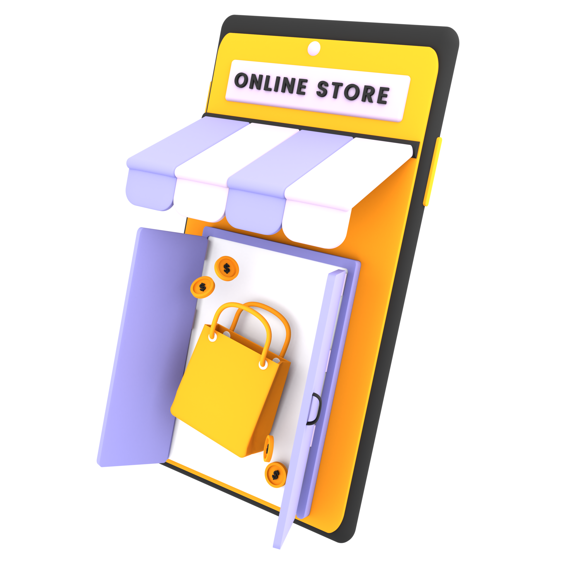 3d-online-shopping-store-with-mobile-shopping-bag-icon-ecommerce-illustration-free-png